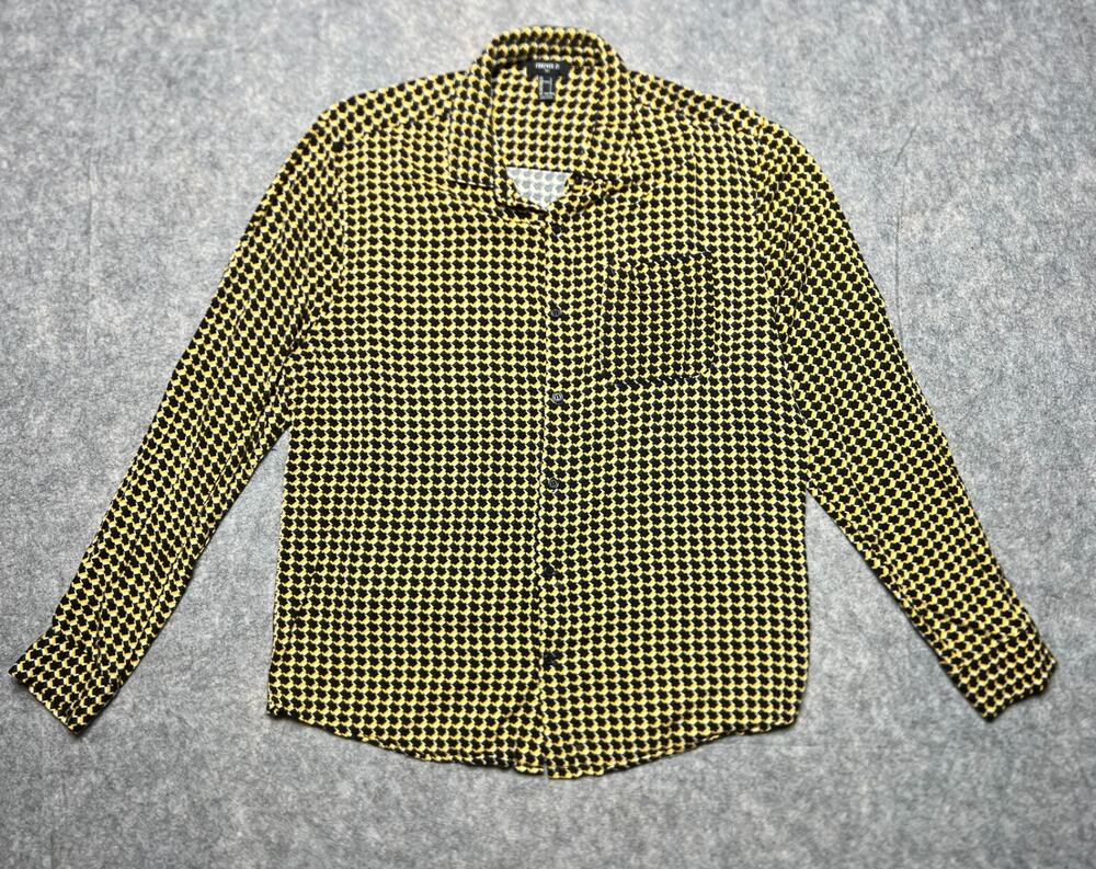 Forever 21 Shirt Mens Large Black Yellow Button Down Long Sleeve L